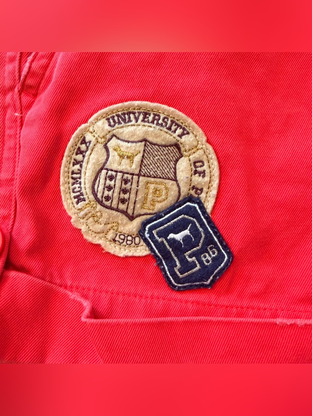 VTG 2007 Victoria’s Secret PINK Y2K University Campus Chino Shorts Red Size 10 - Picture 2 of 10